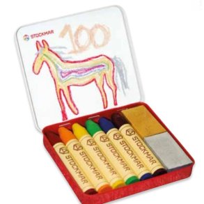 Stockmar farver. 6 stifter + 2 blokke i metalske (Regnbue)