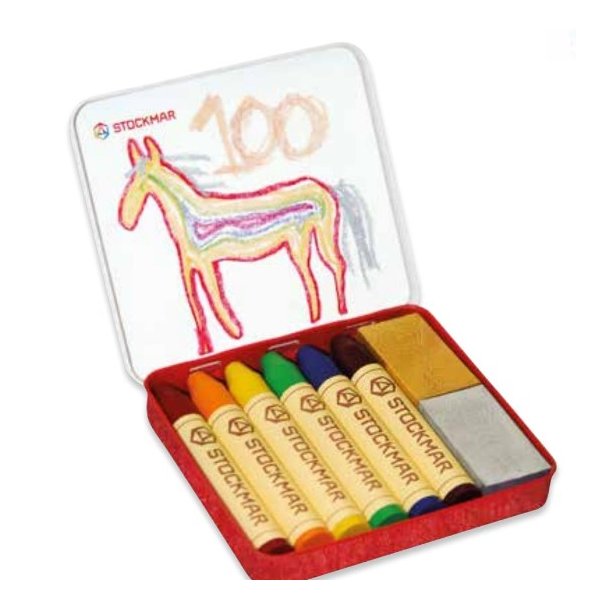 Stockmar farver. 6 stifter + 2 blokke i metalske (Regnbue)