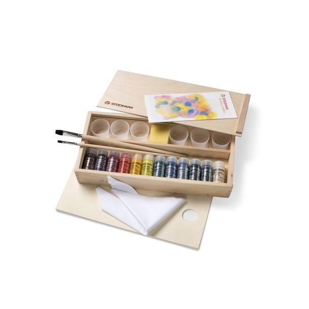 Stockmar ass. akvarelfarver (20 ml) - 12 farver i trske inkl. svamp og bger