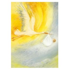 Dobbelt postkort m/ kuvert<br />Stork med baby