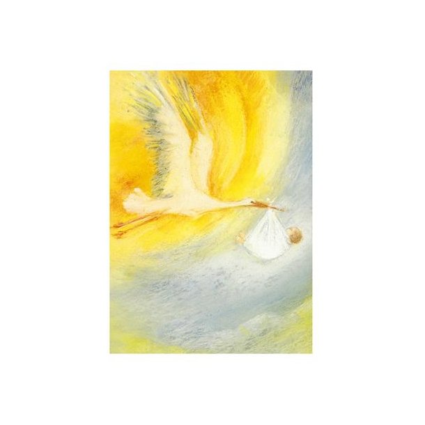 Dobbelt postkort m/ kuvert<br />Stork med baby