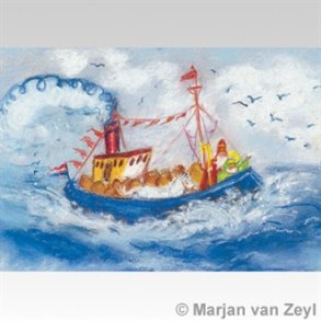 Postkort - Skib med julemand